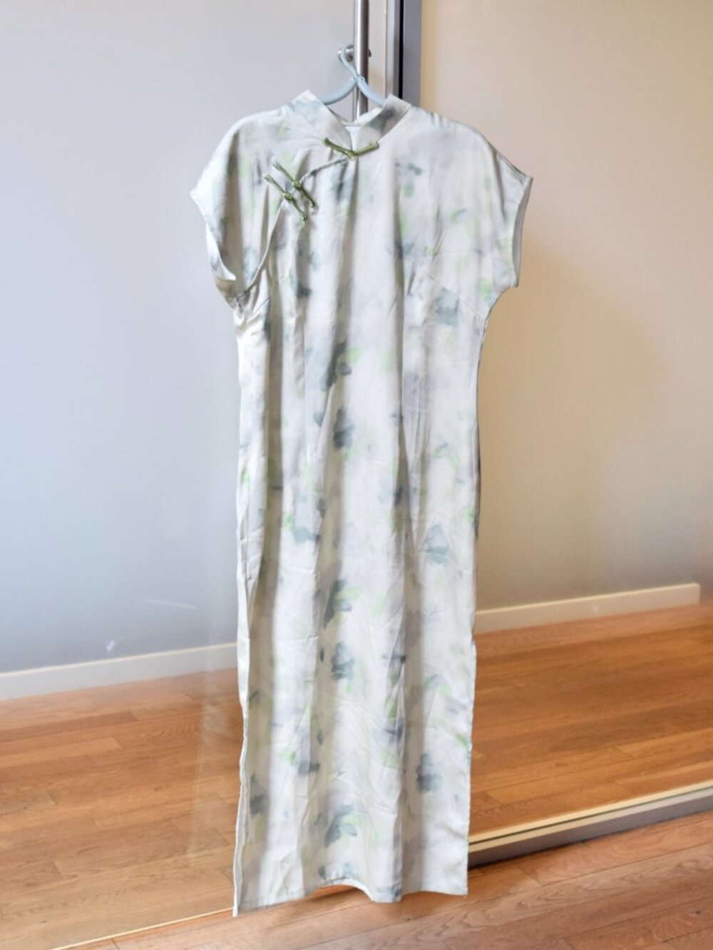Green Flora Satin Qipao Long Dress - Chinese Traditional Cheongsam